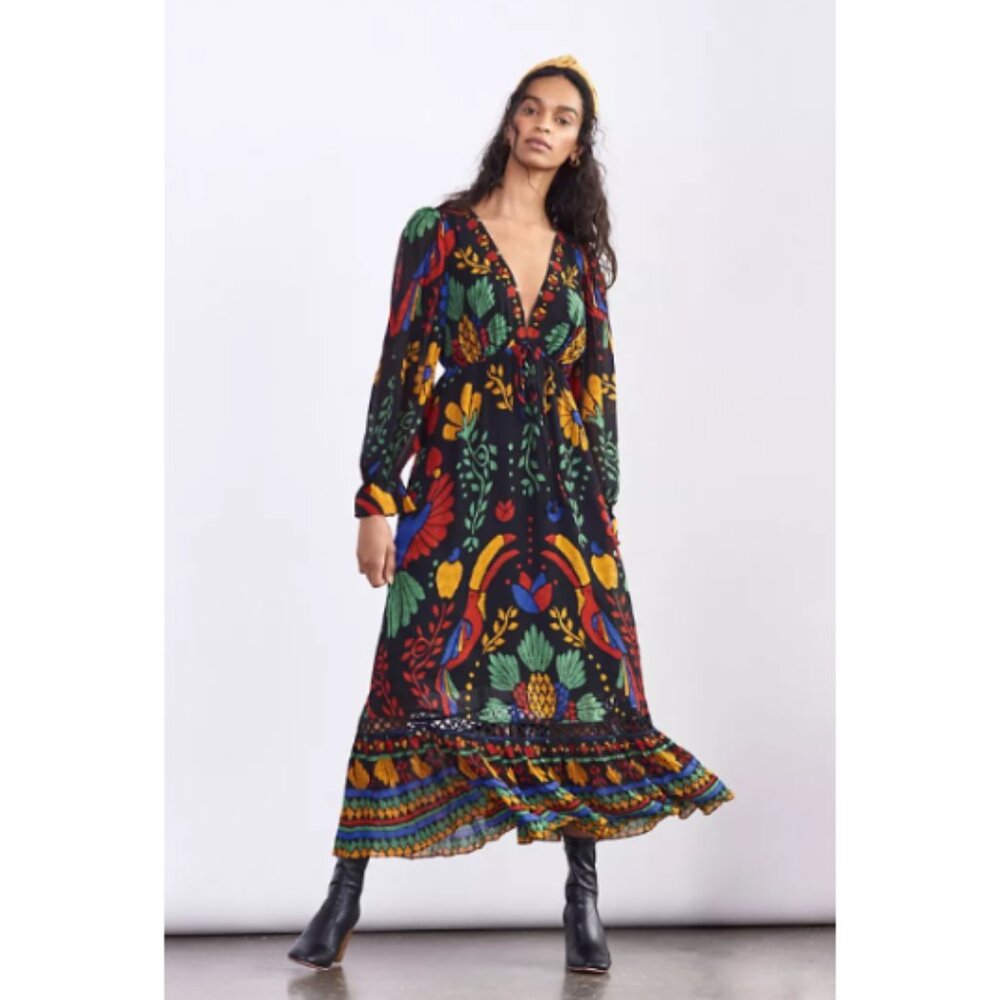 NWT Rare ANTHROPOLOGIE Farm Rio Georgette Maxi Dress. Size Small.